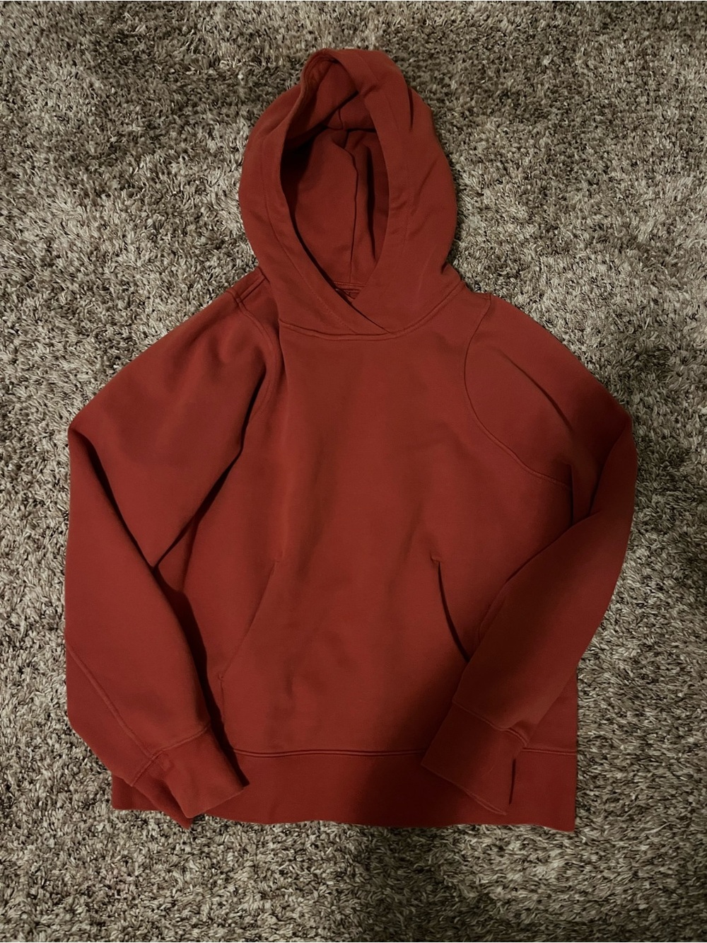 Lululemon Athletica Loungeful warm orange hoodie with secret pocket